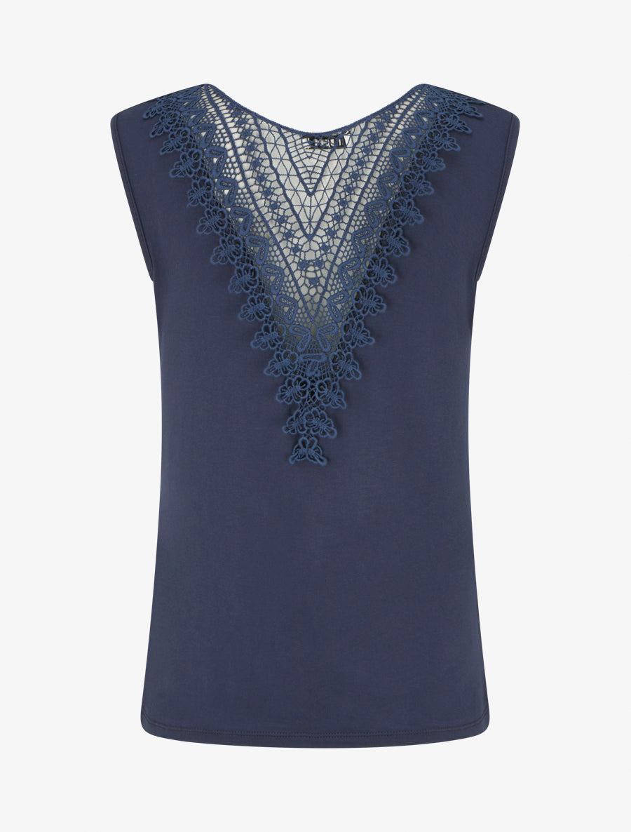 Top uni sans manches à broderie au dos - Marine - 2