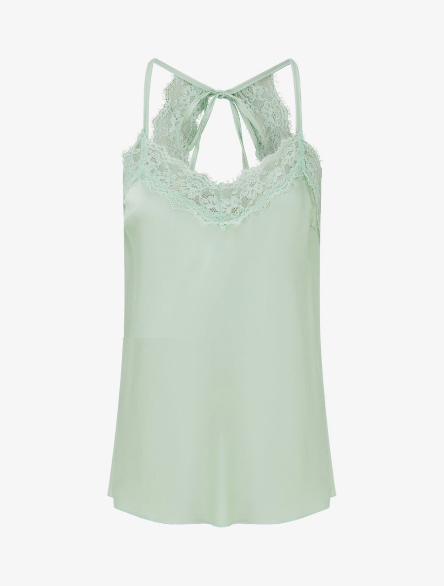Caraco satiné à dentelle et liens - Vert d&