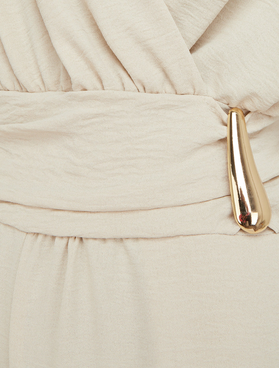 Combinaison ample à col cache-coeur effet drapé - Beige - 3