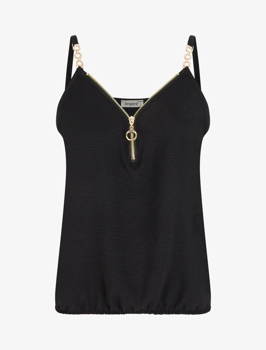 Caraco uni à col V zippé - Noir - 1