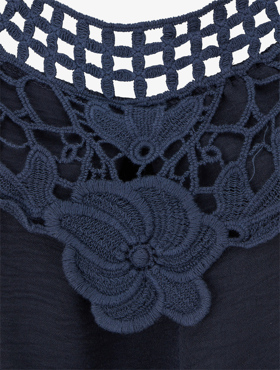 Top sans manches à dentelle et crochet - Marine - 3