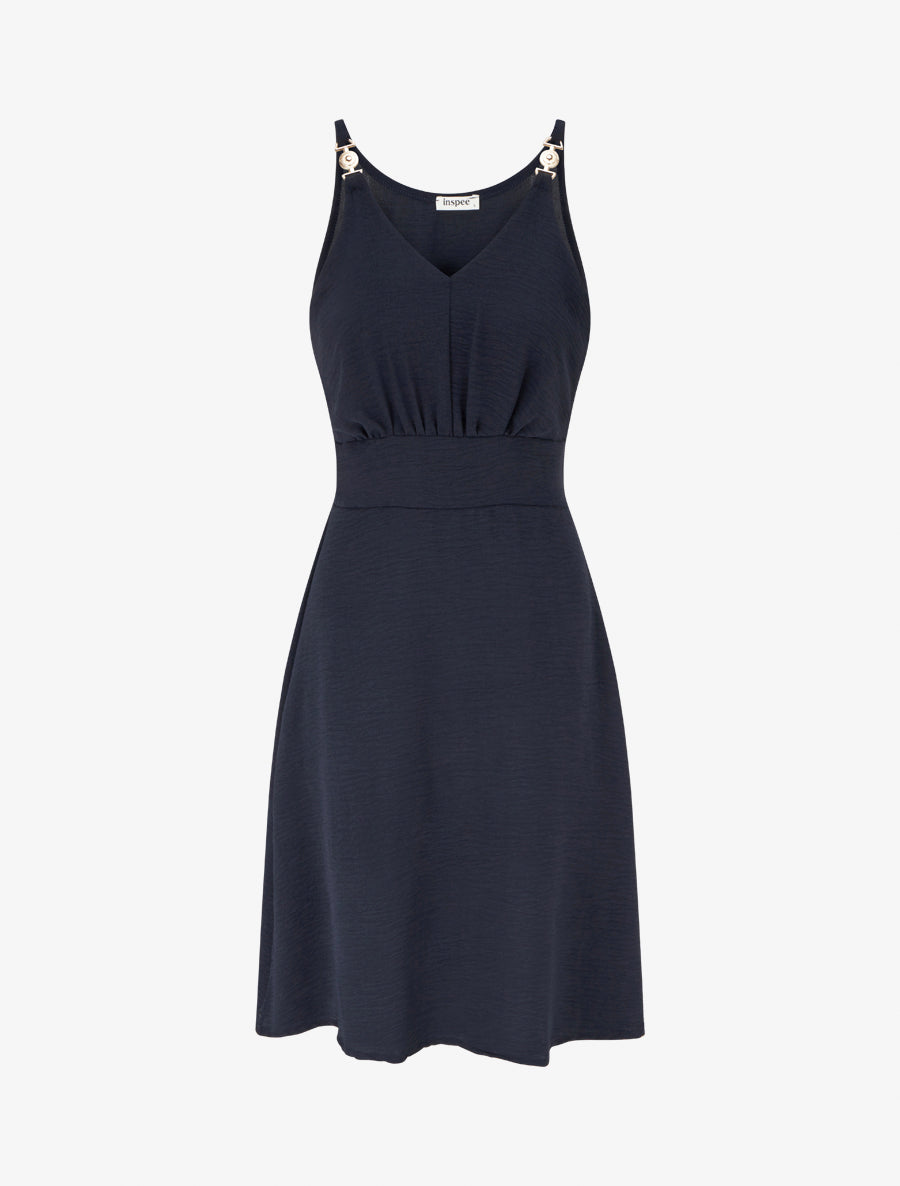 Robe évasée à bretelles bijoux - Marine - 1