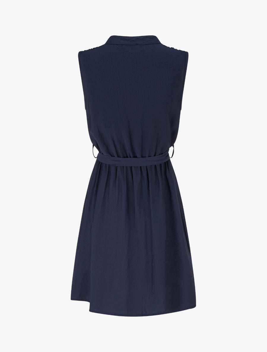 Robe mi-longue boutonnée sans manches - Marine - 2