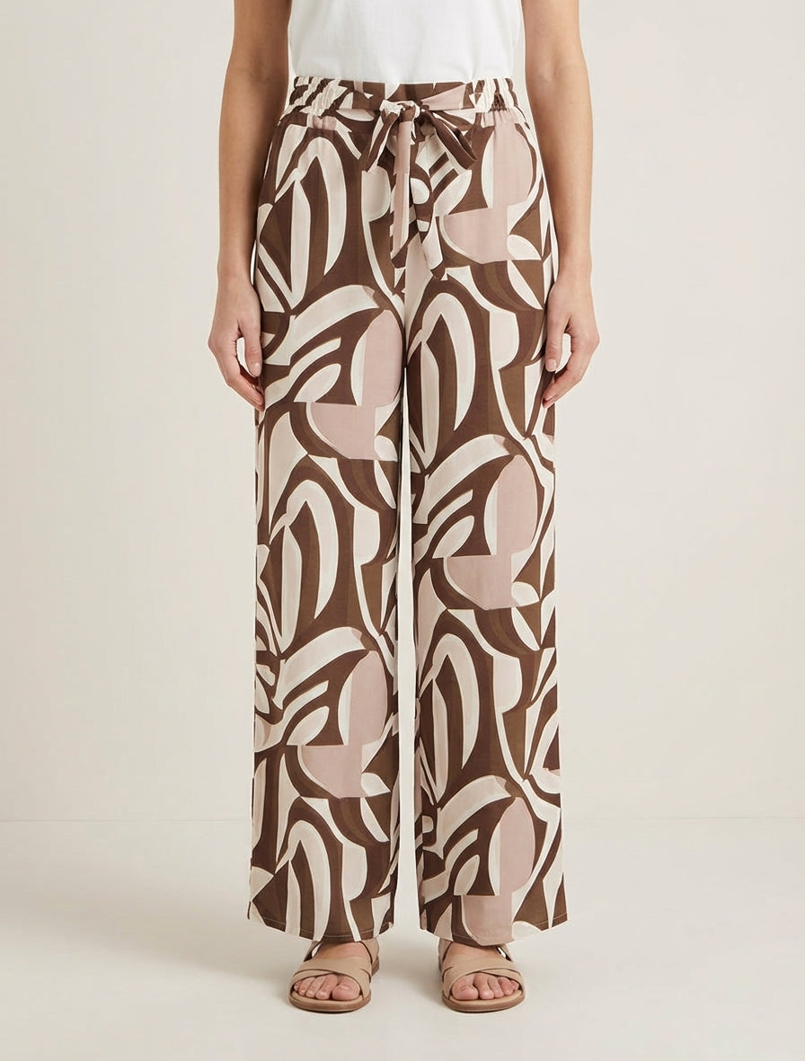 Weit geschnittene Hose mit grafischem Print. - Braun