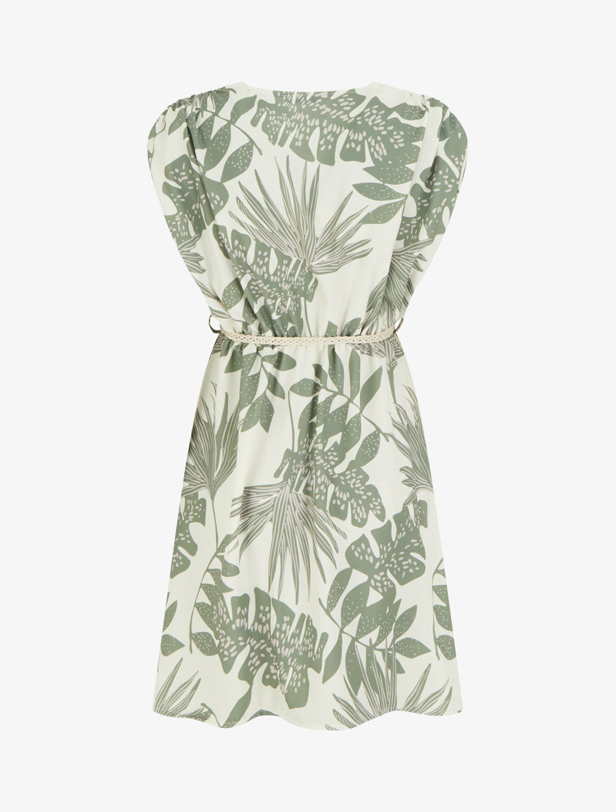 Robe mi-longue sans manches imprimé tropical - Kaki - 2