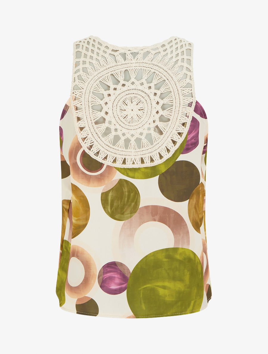 Top imprimé graphique à empiècement en crochet - Vert olive - 2