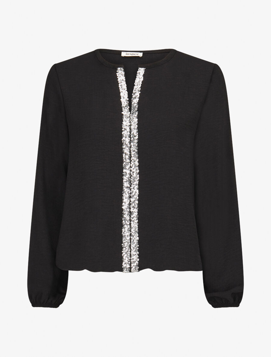 Blouse fluide à bande en sequins - Noir - 1