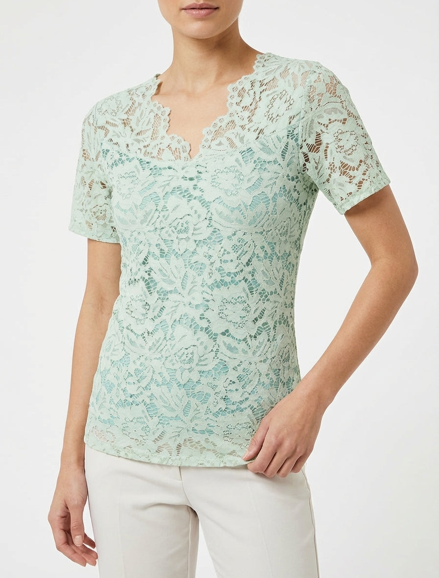 Spitzenoberteil mit kurzen Ärmeln - Hellgrün