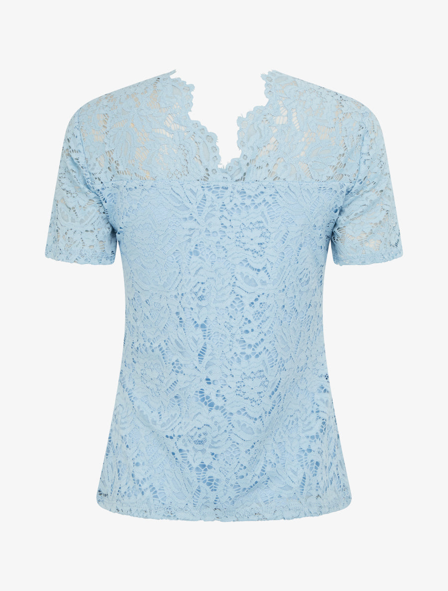 Top en dentelle à manches courtes - Bleu ciel - 2
