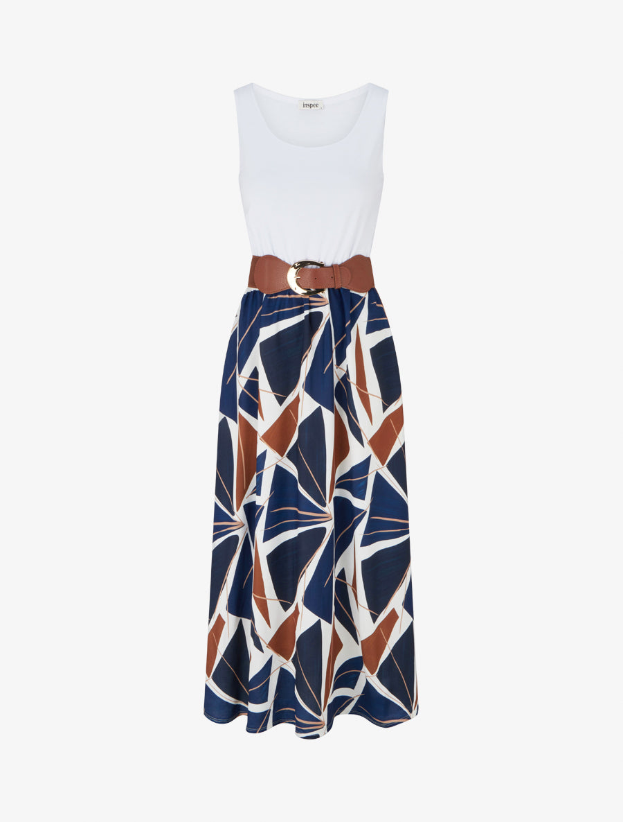 Robe longue sans manches imprimé graphique - Marine - 1