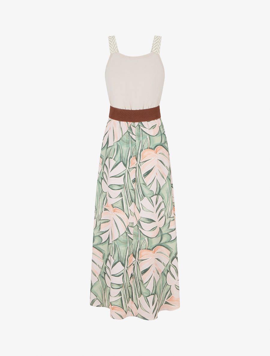 Robe longue imprimé feuillage - Beige - 2