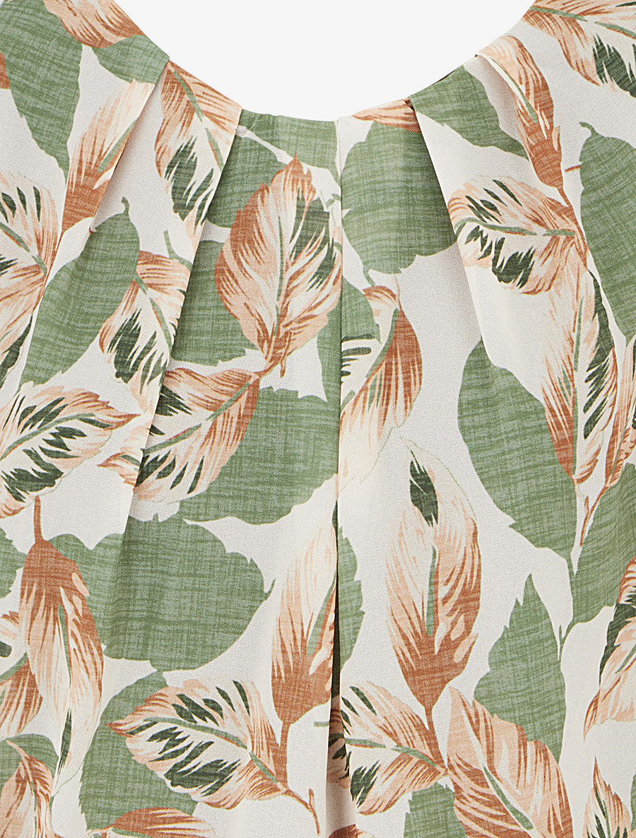 Top imprimé feuillage à manches courtes - Kaki - 3