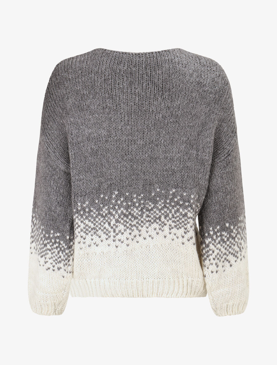 Pull en maille bicolore - Gris - 2