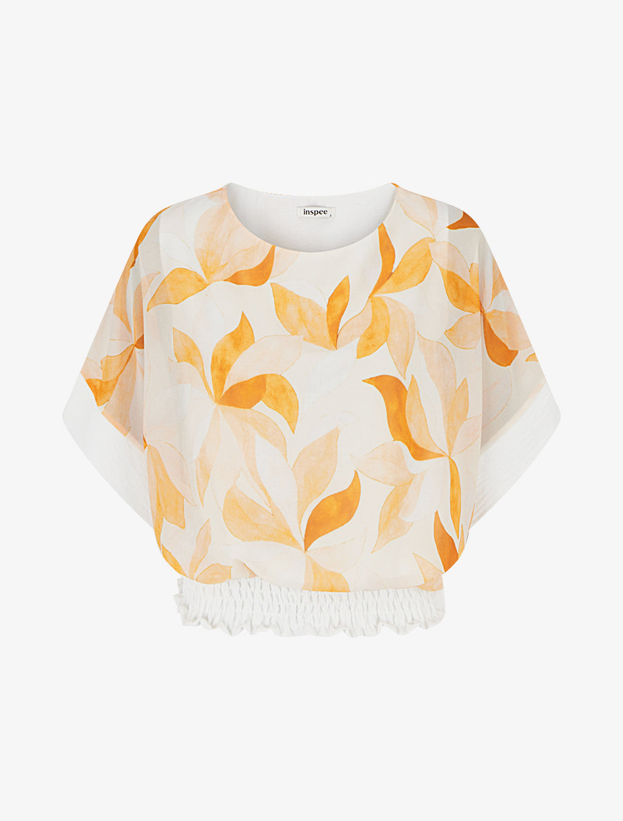 Top imprimé à manches courtes chauves-souris - Beige - 1