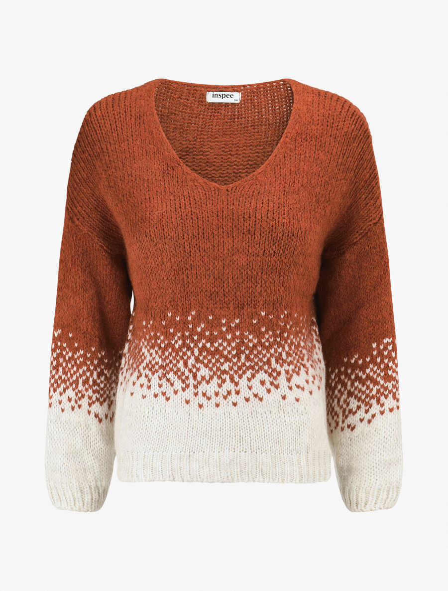 Pull en maille bicolore - Rouille - 1