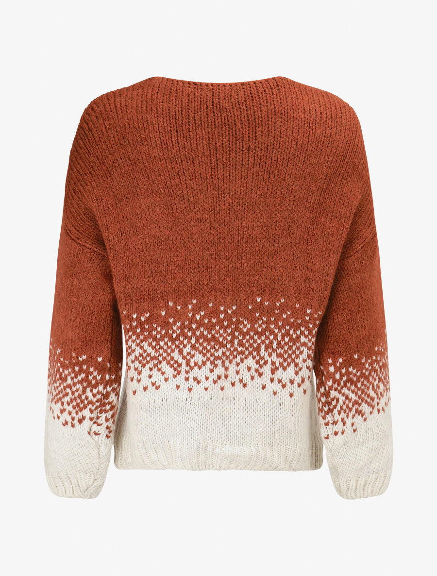 Pull en maille bicolore - Rouille - 2
