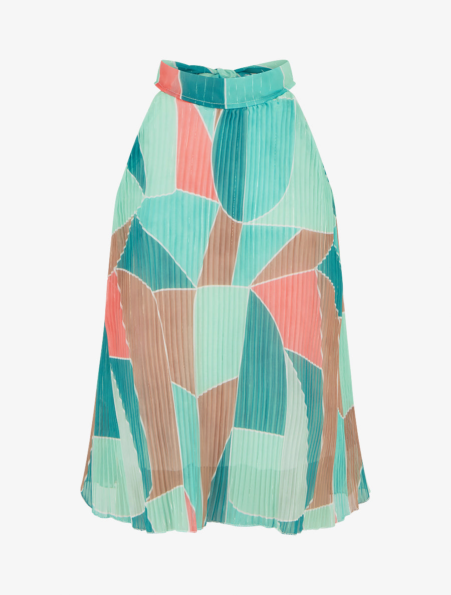 Top plissé sans manches imprimé graphique - Vert d&