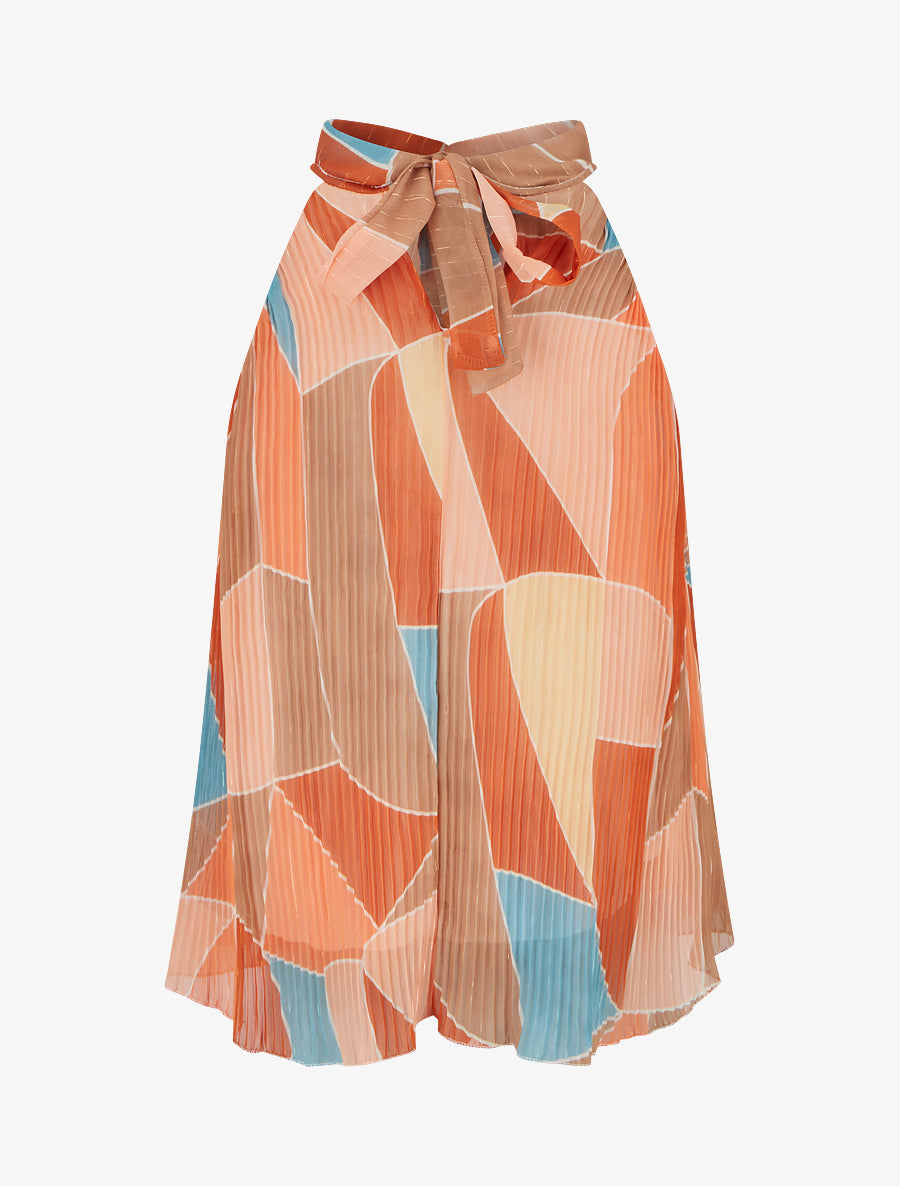 Top plissé sans manches imprimé graphique - Orange - 2