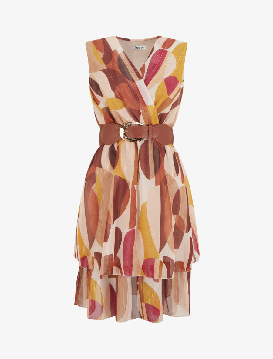 Robe patineuse sans manches imprimé fantaisie - Marron - 1
