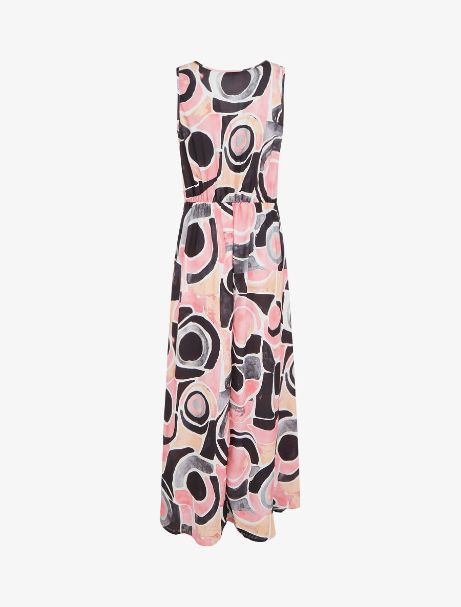 Robe imprimé abstrait à taille élastiquée - Noir - 2