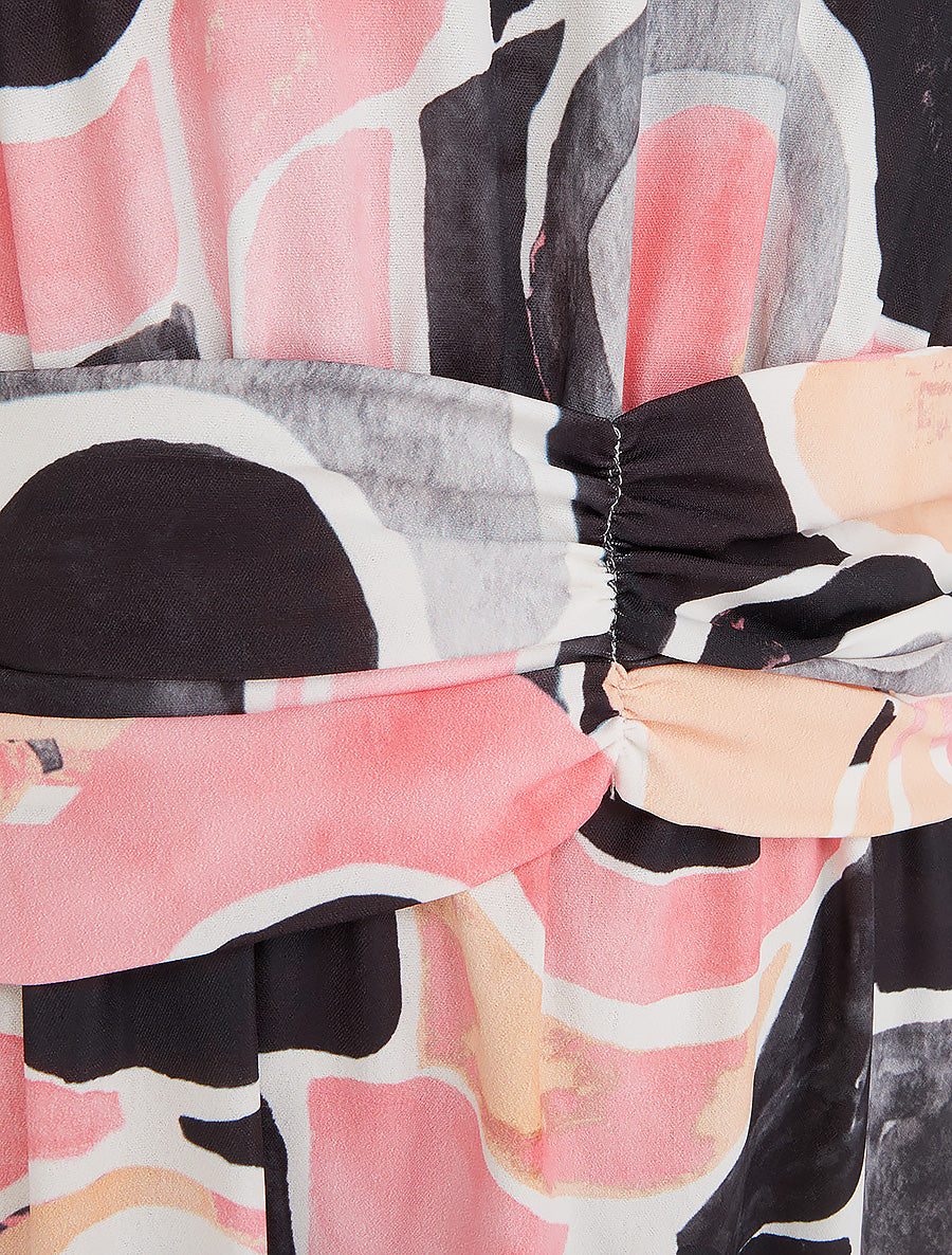 Robe imprimé abstrait à taille élastiquée - Noir - 3