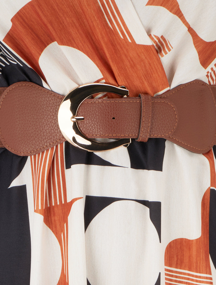 Robe longue manches courtes imprimé graphique - Noir - 3