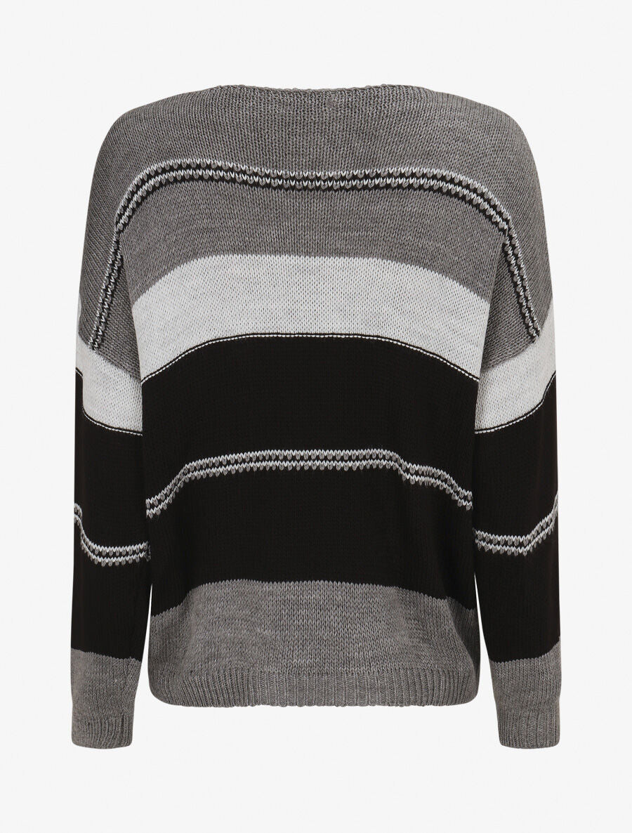 Pull en maille à rayures stylisées - Gris foncé - 2
