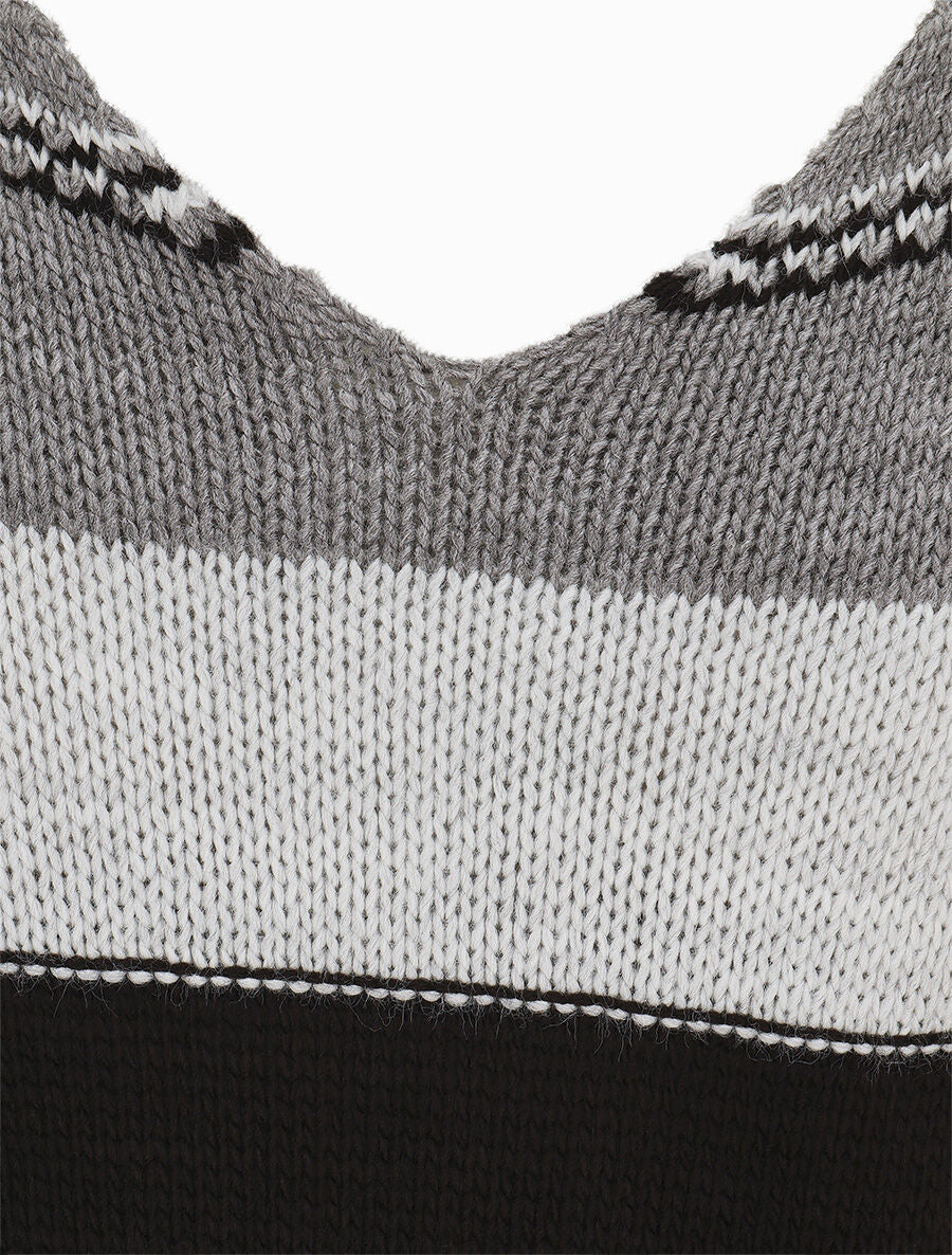 Pull en maille à rayures stylisées - Gris foncé - 3