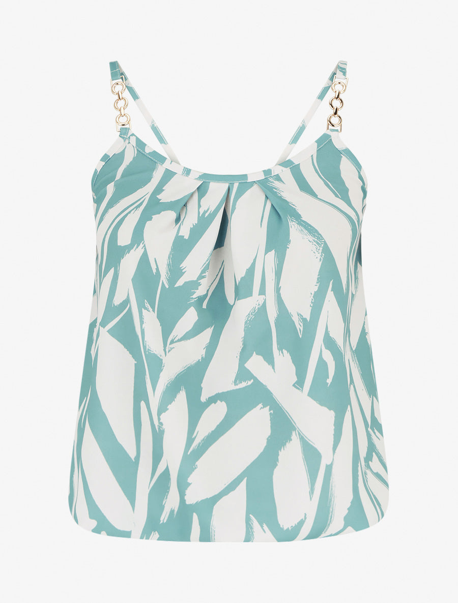 Grafikbedrucktes Camisole mit Schmuckträgern - Wassergrün
