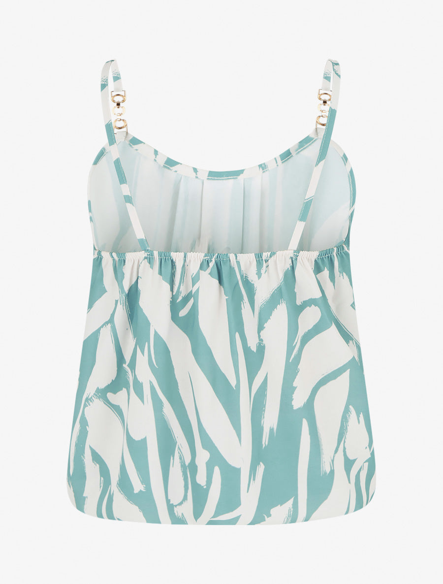 Grafikbedrucktes Camisole mit Schmuckträgern - Wassergrün