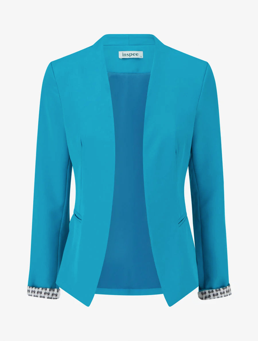 Gerade geschnittener Blazer mit Schulterpolstern - Türkis