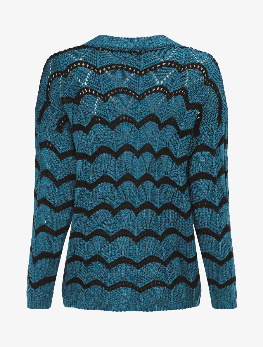 Pull ajouré à vagues stylisées - Bleu pétrole - 2