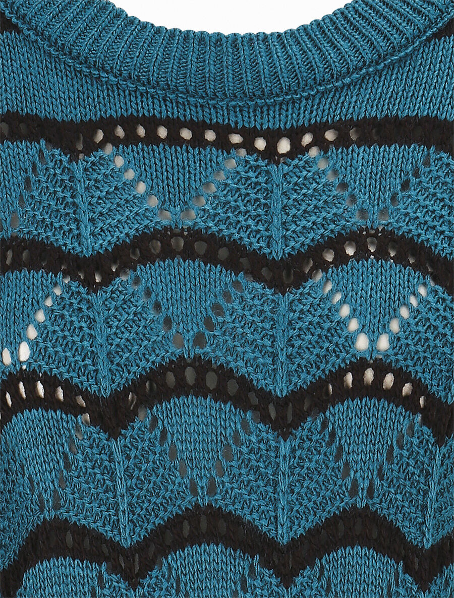 Pull ajouré à vagues stylisées - Bleu pétrole - 3