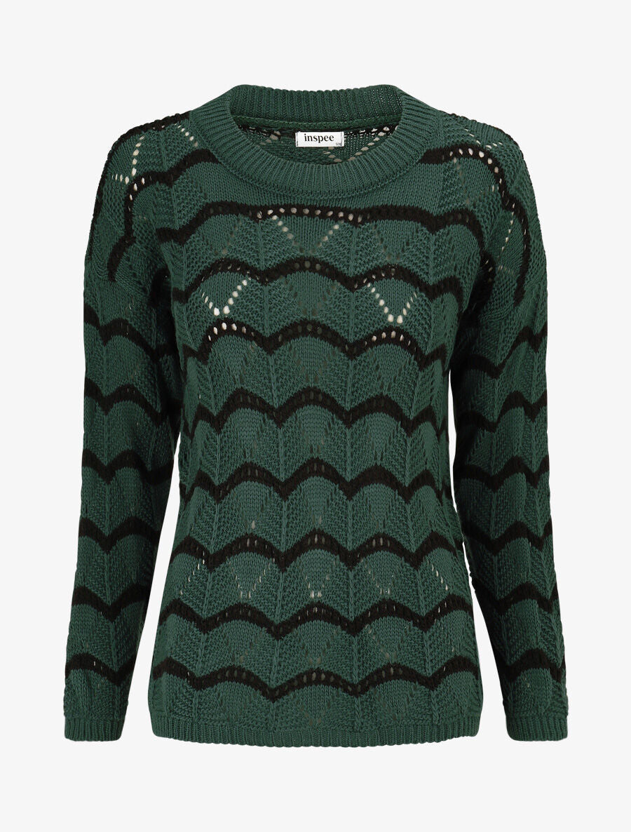 Pull ajouré à vagues stylisées - Vert sapin - 4