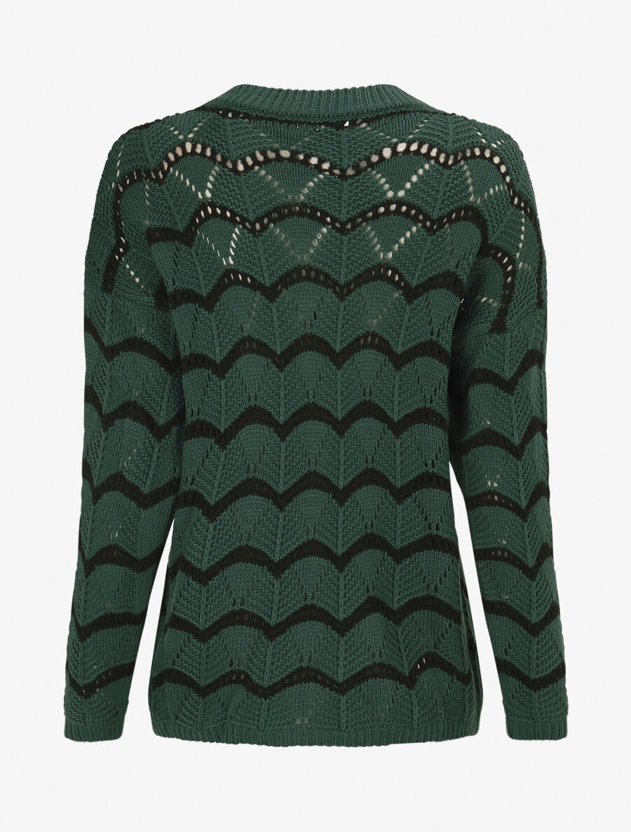 Pull ajouré à vagues stylisées - Vert sapin - 2