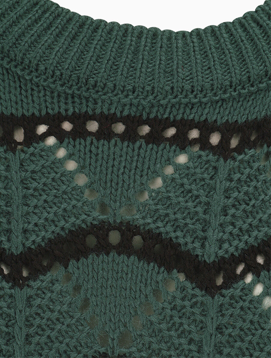 Pull ajouré à vagues stylisées - Vert sapin - 3