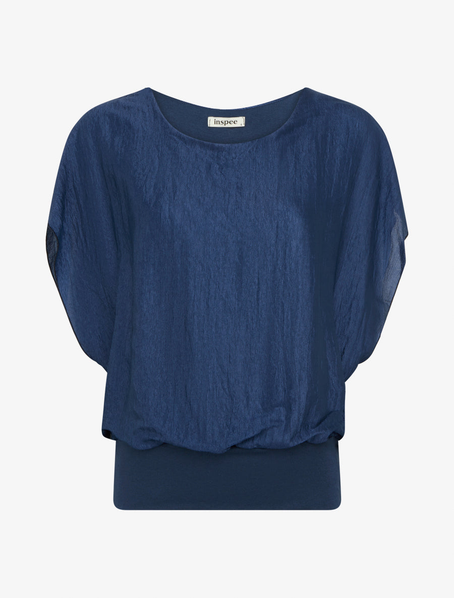 Top boule en tissu texturé - Bleu foncé - 1