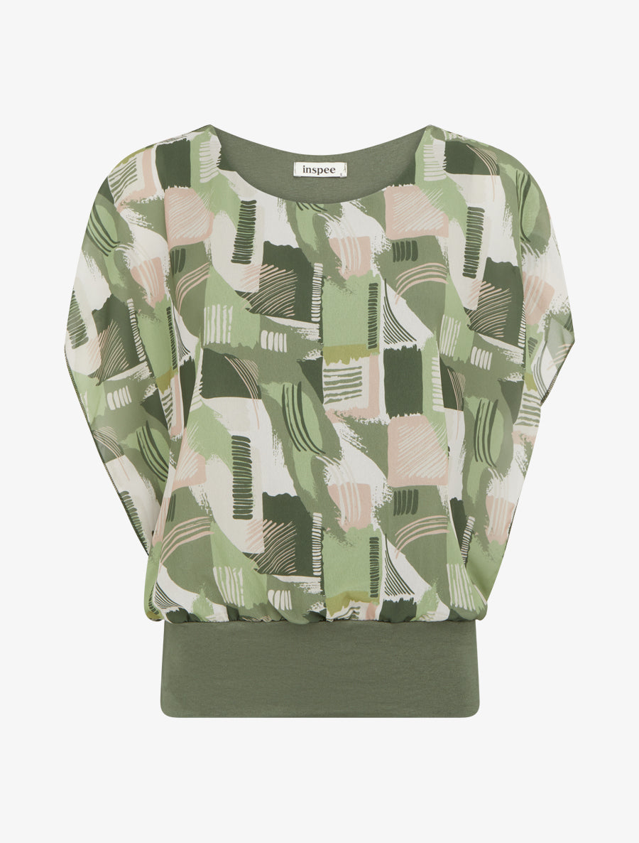 Top boule manches courtes imprimé graphique - Kaki - 1