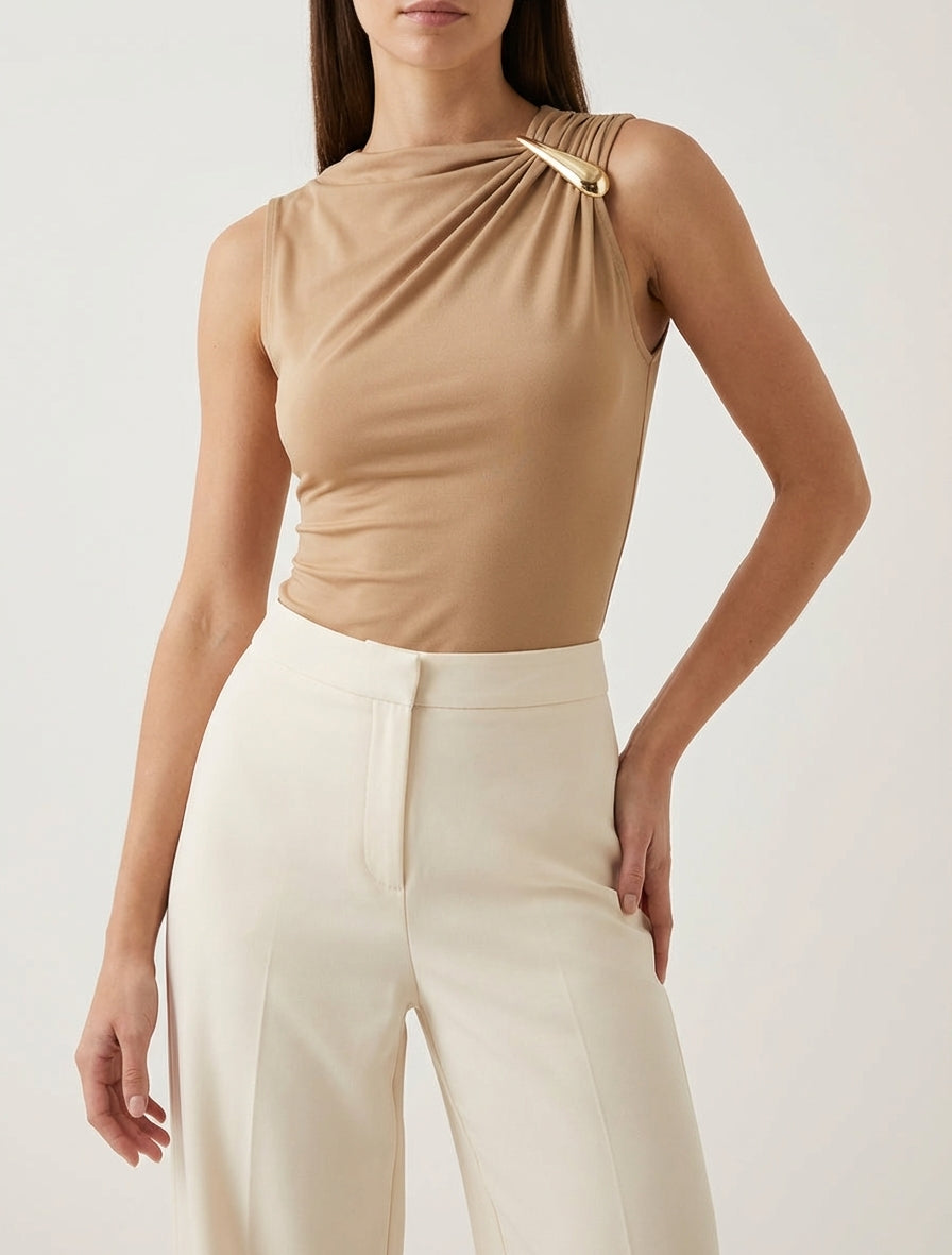 Body-Stretch mit Schmuckeinsatz - Kamel
