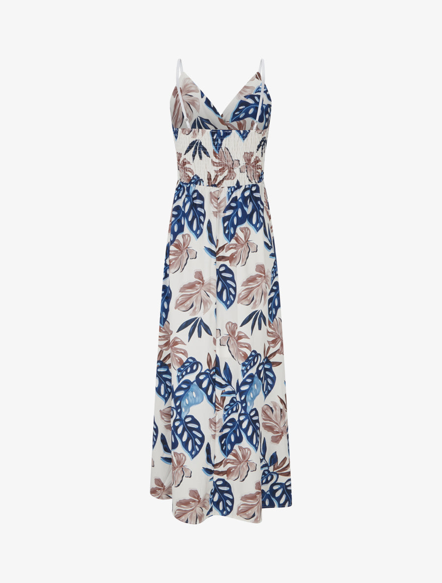 Robe longue à fines bretelles imprimé tropical - Marine - 2