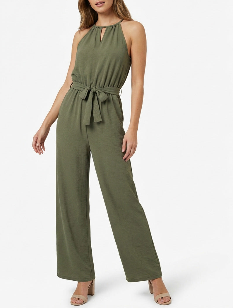 Gelochter Overall mit elastischer Taille - Kaki