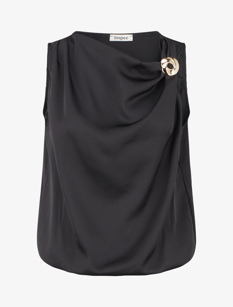 Top boule satiné à bijou métallique - Noir - 1