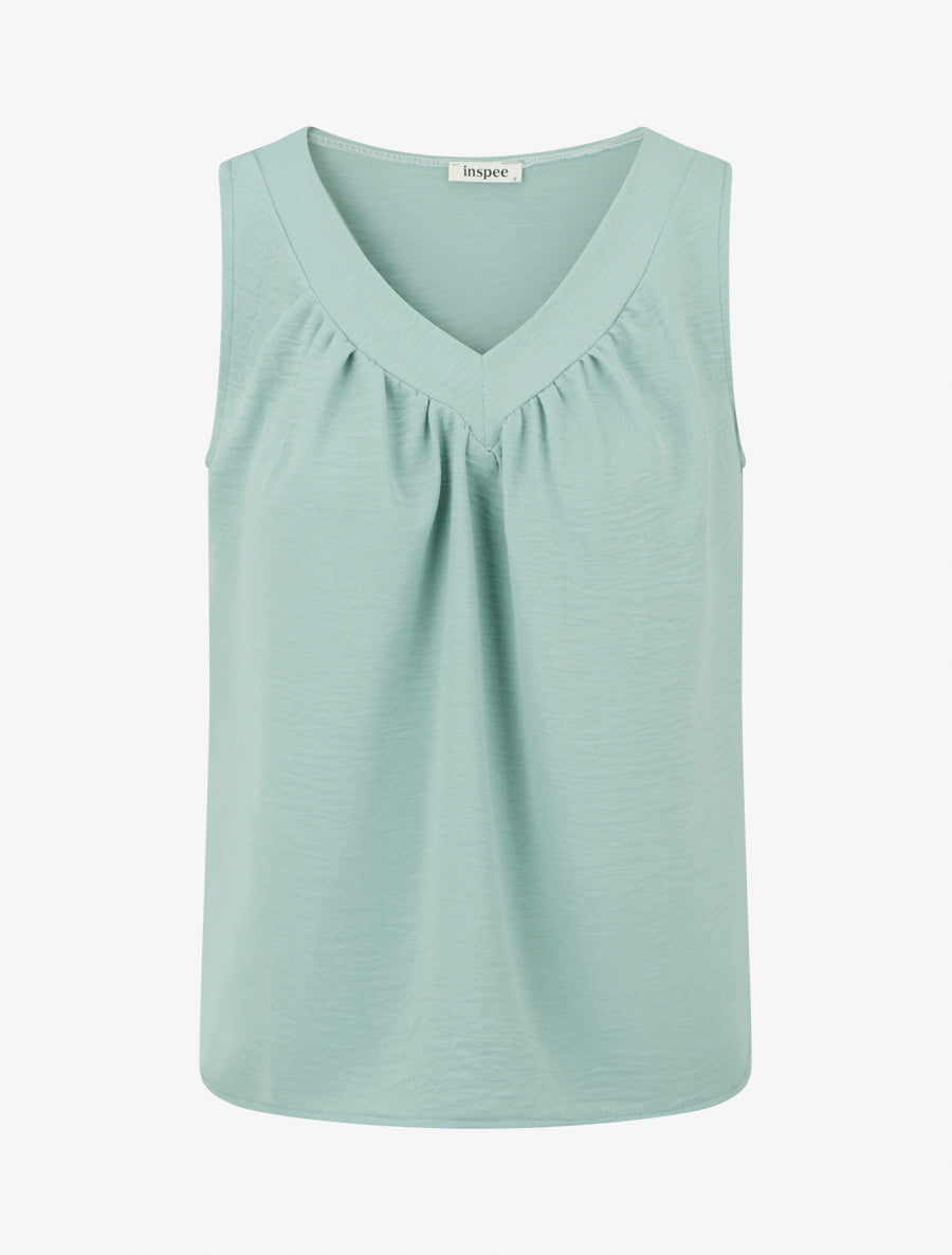 Top uni sans manches à col V - Vert d&