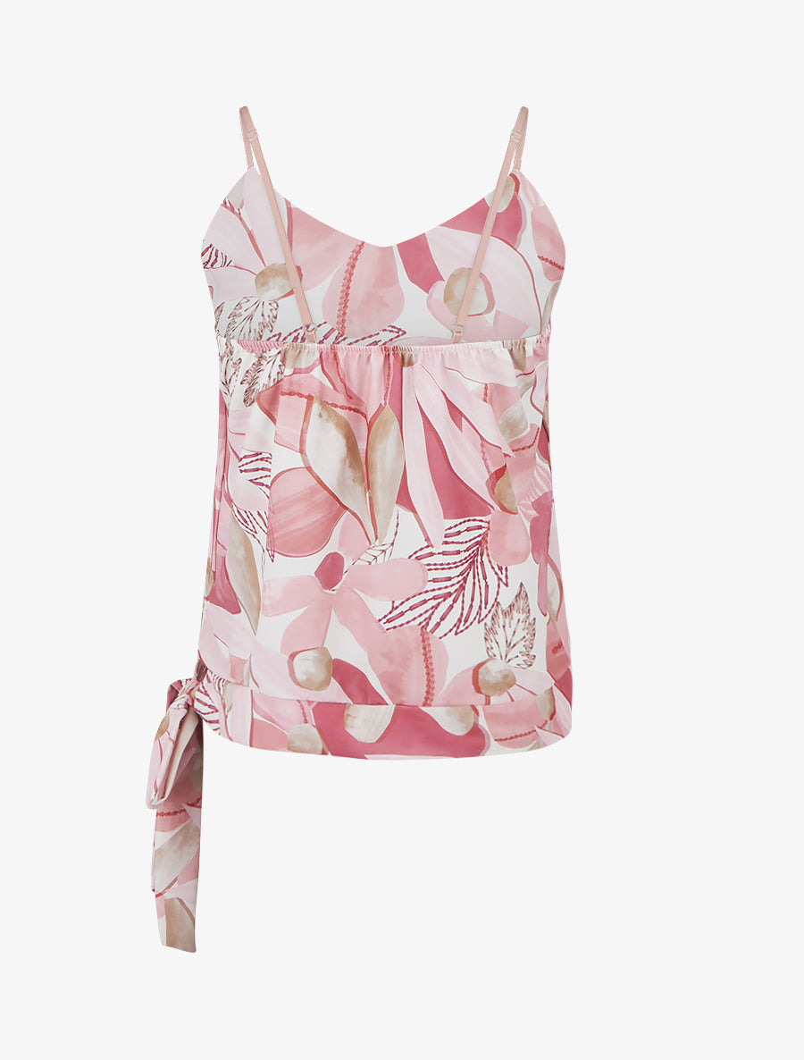 Caraco satiné imprimé floral à noeud - Rose - 2