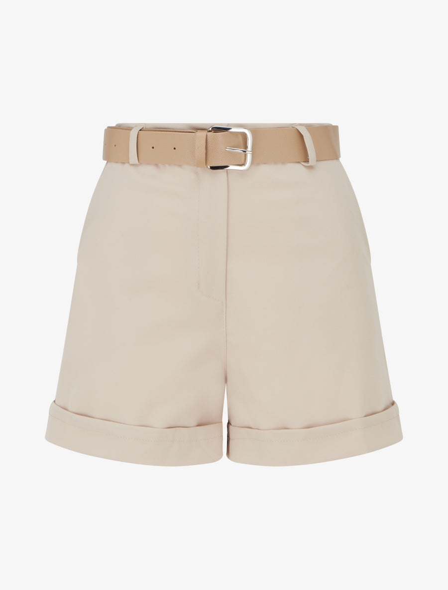 Short uni à ourlet et ceinturé - Beige - 1