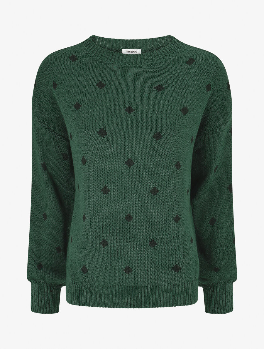 Pull en maille à pois - Vert forêt - 1