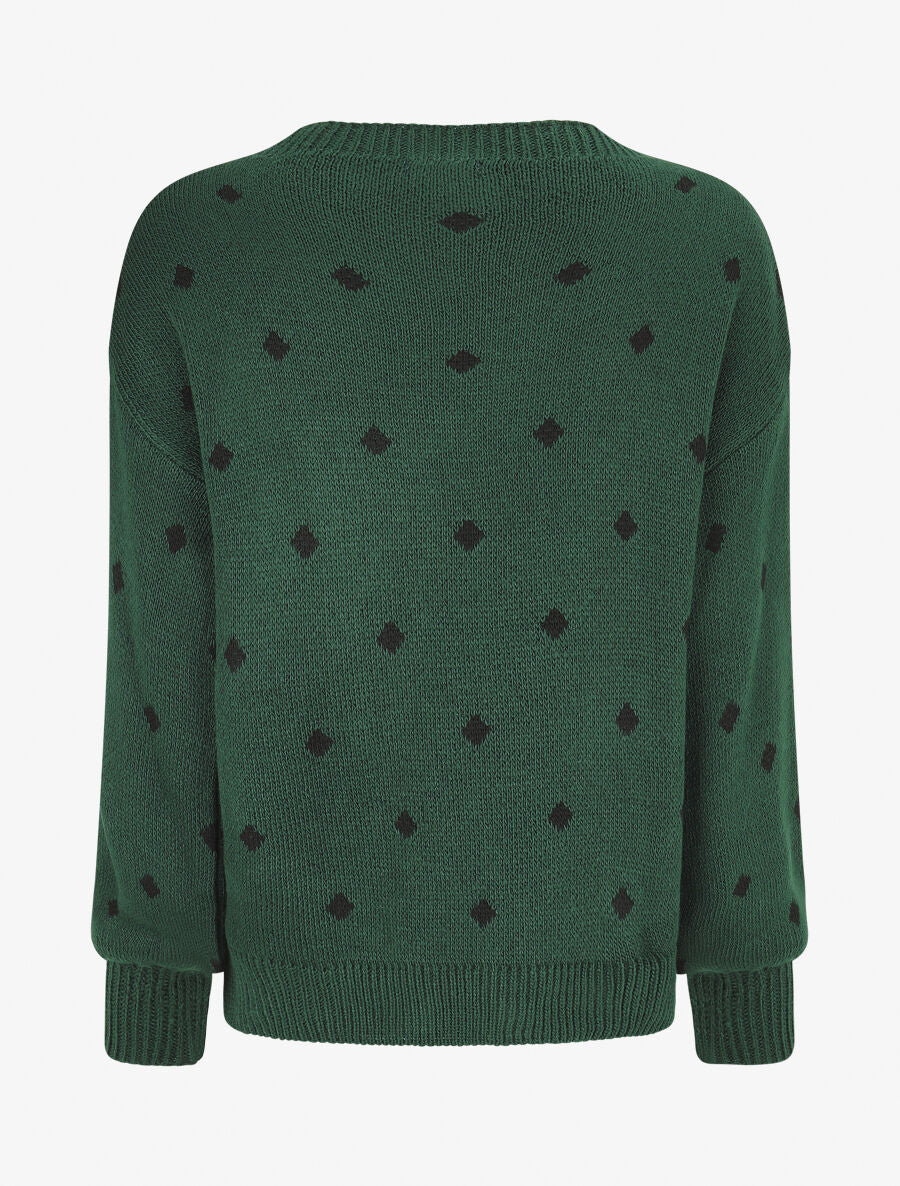 Pull en maille à pois - Vert forêt - 2