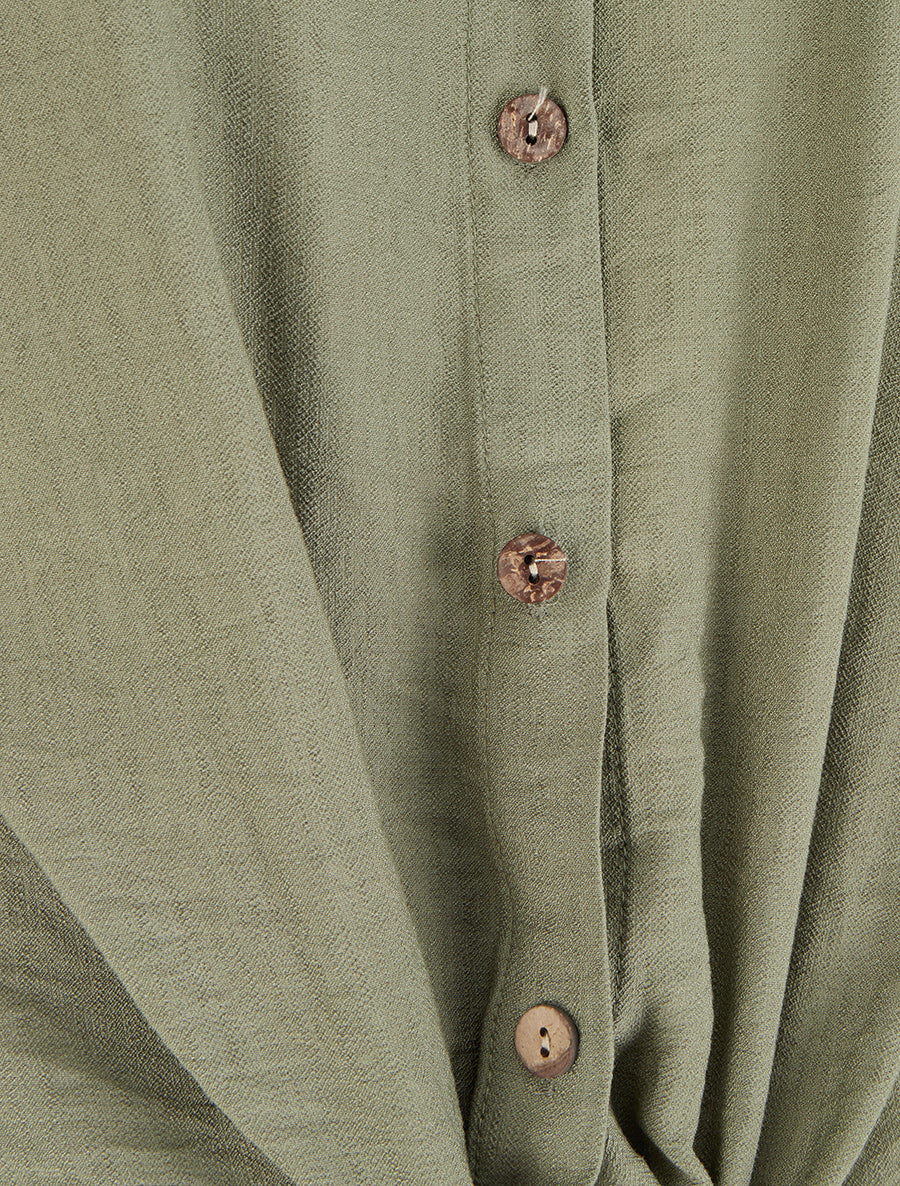 Chemise à nouer ample à manches courtes - Kaki - 3
