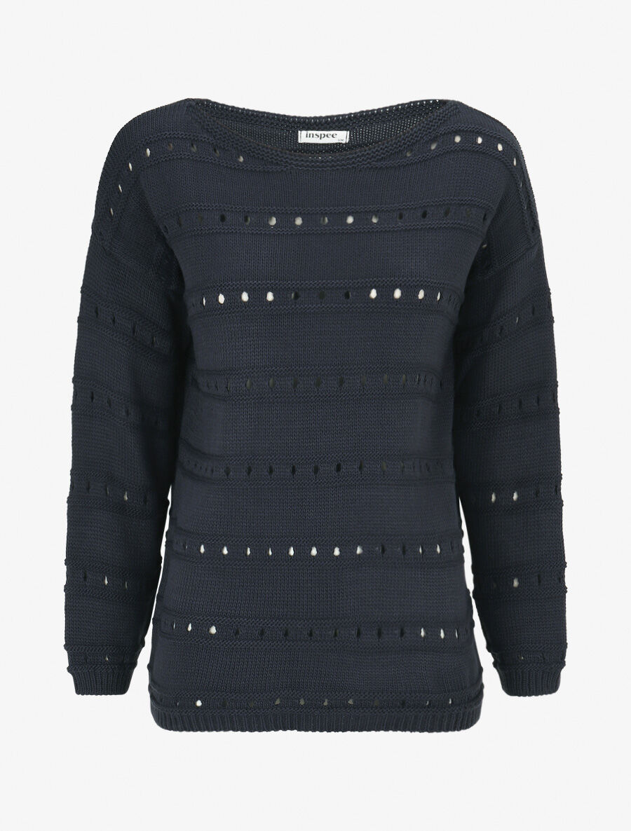 Pull en maille ajourée et en relief - Marine - 4