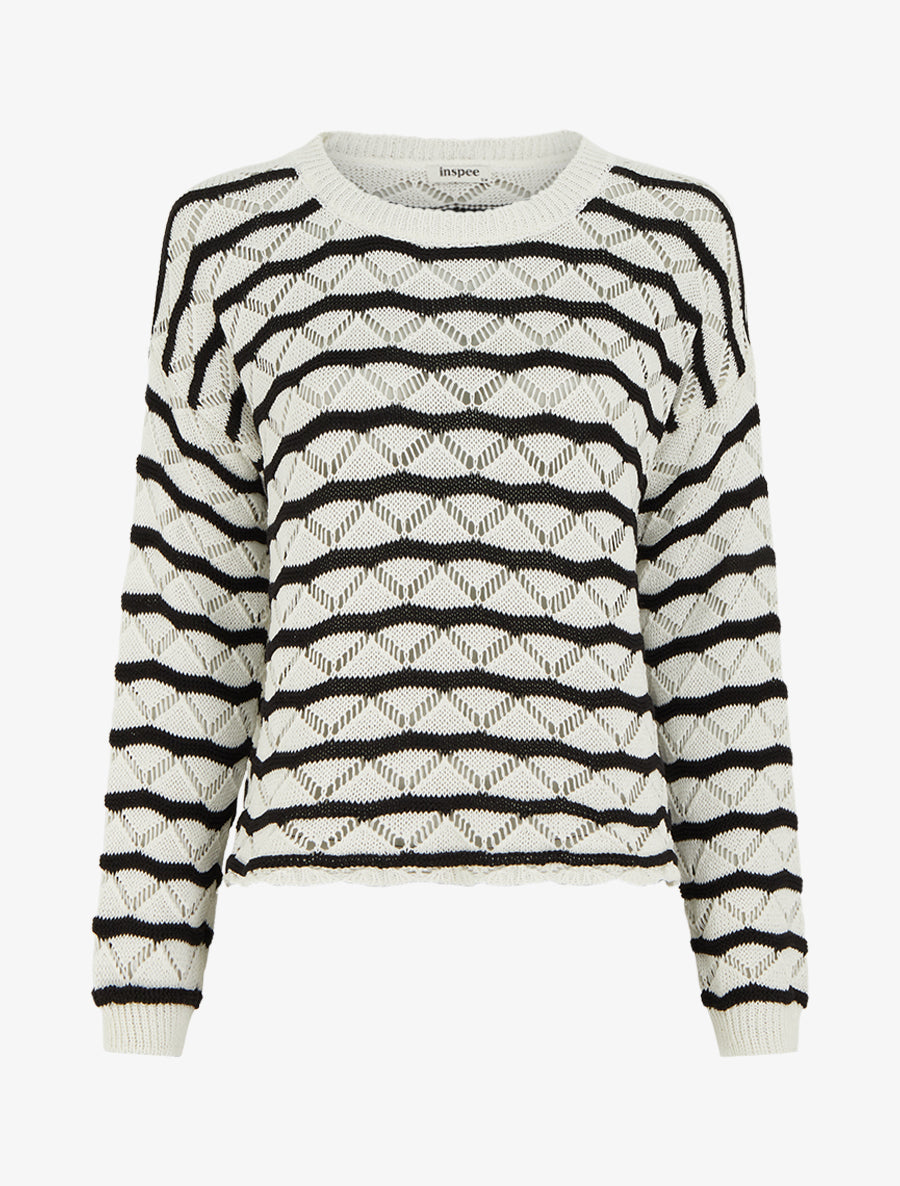 Pull ajouré à rayures fantaisies - Noir - 1
